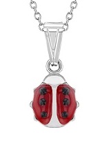 catchy small red enamel ladybug silver kids necklace